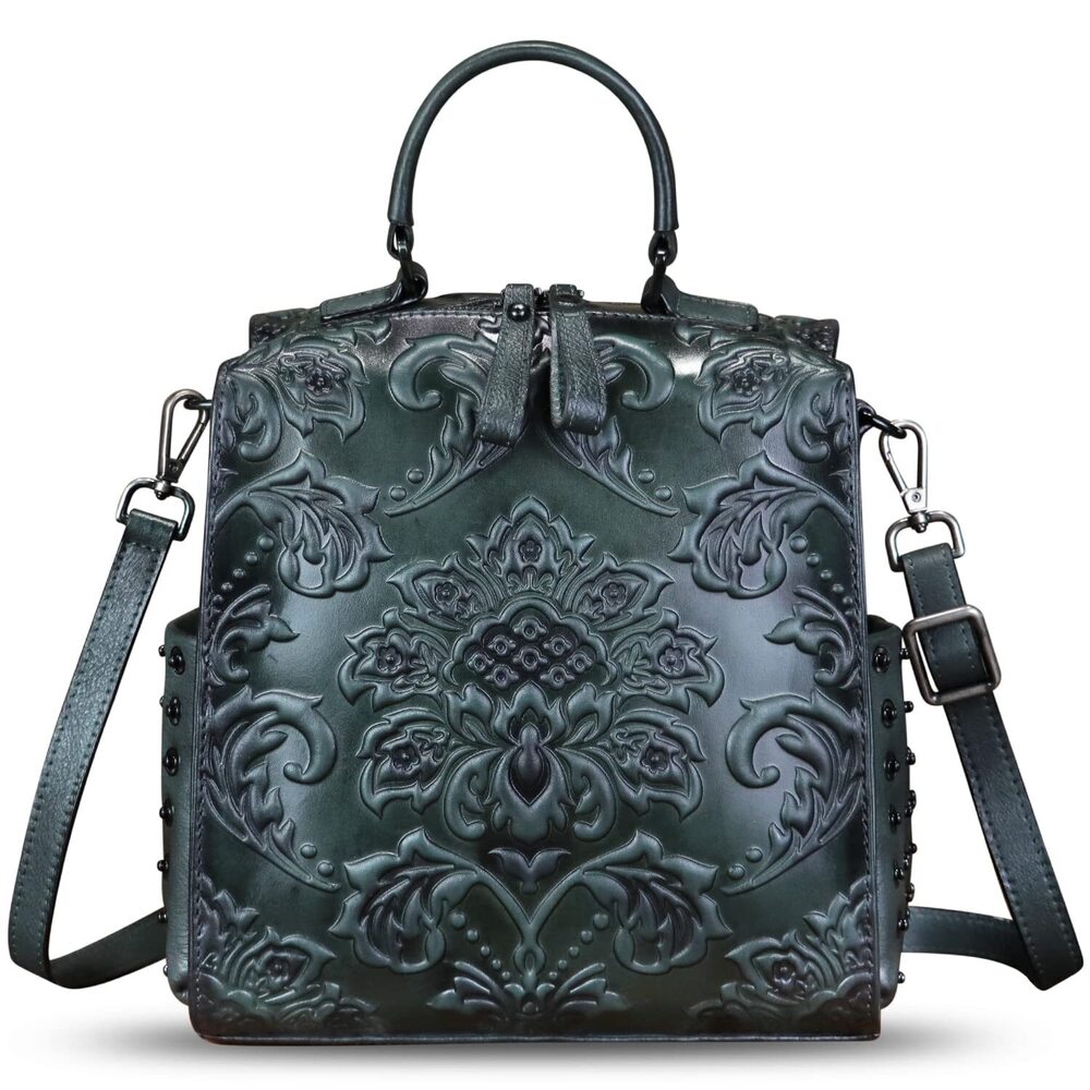 4950 Leather Satchel Purse Convertible Backpack Embossed Leather Crossbody